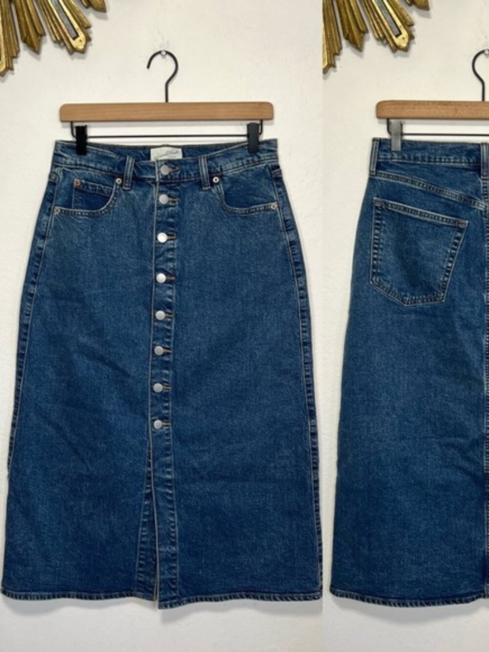 Universal Thread A Line Midi Denim Button Front Skirt